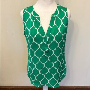 Hanna & Gracie Green Patterned Mixed media Sleeveless V-Neck Blouse Size M EUC